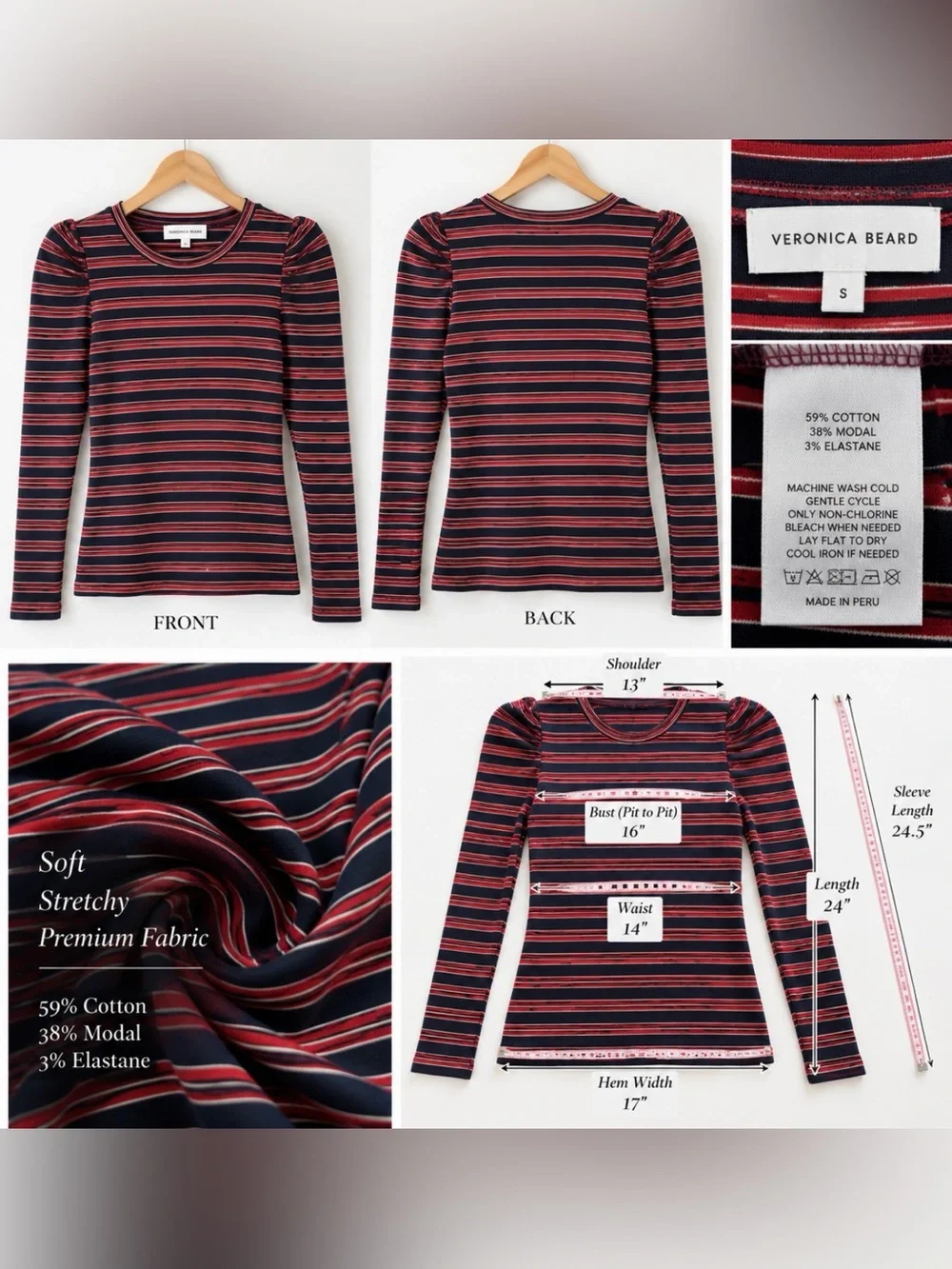 Veronica Beard Red and Navy Striped Top with Dark Blue Ruffled Mini Skirt